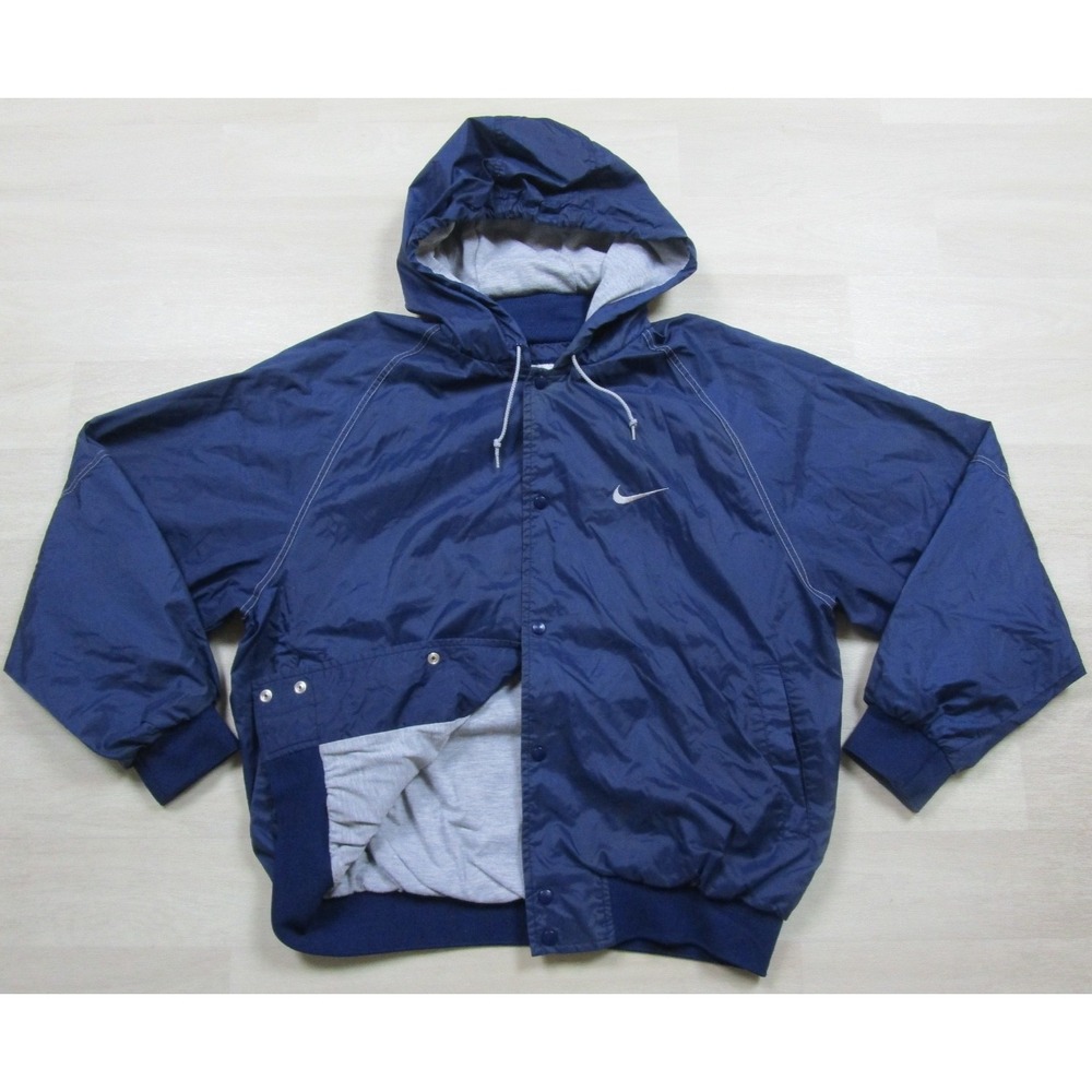 Vintage 90s NIKE Jersey Lined Windbreaker Jacket Mens (L) Hooded Athletic Warmup